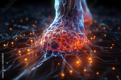 A searing sensation along the nerves, indicative of neuropathic pain that disrupts normal sensory signals. Concept of neuropathy. Generative Ai.
