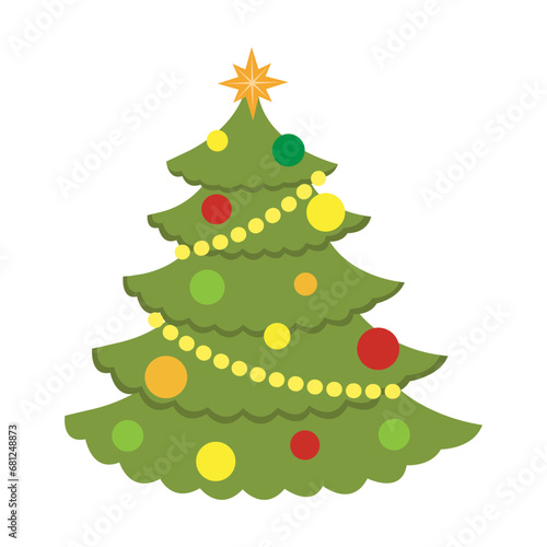 Winter colorful cartoon Christmas tree vector set
