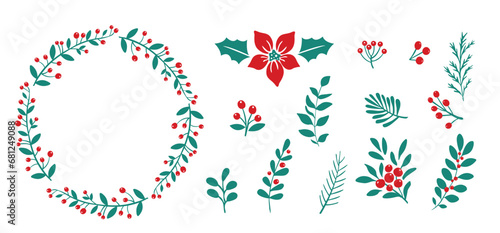 Merry Christmas Wreath set. Vector illustration