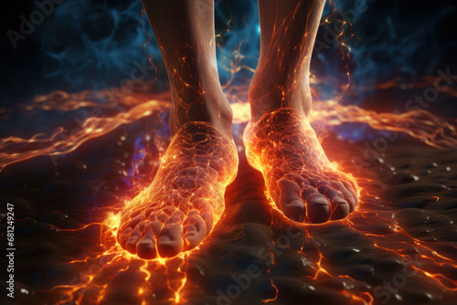 A tingling and burning sensation in the hands and feet, often linked to peripheral neuropathy or diabetes. Concept of diabetic neuropathy. Generative Ai. photo