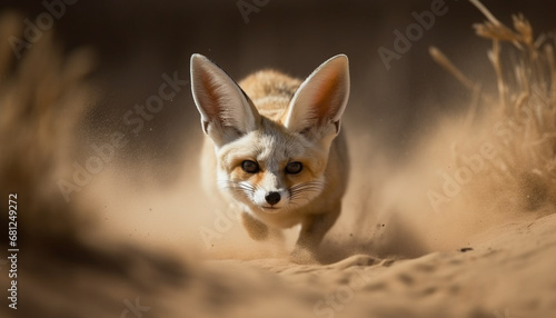 Fluffy red fox running in grass  alertness in animal eye generated by AI