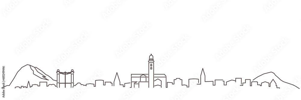 Lugano Dark Line Simple Minimalist Skyline With White Background