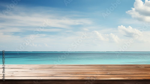 Empty table and sea in the background