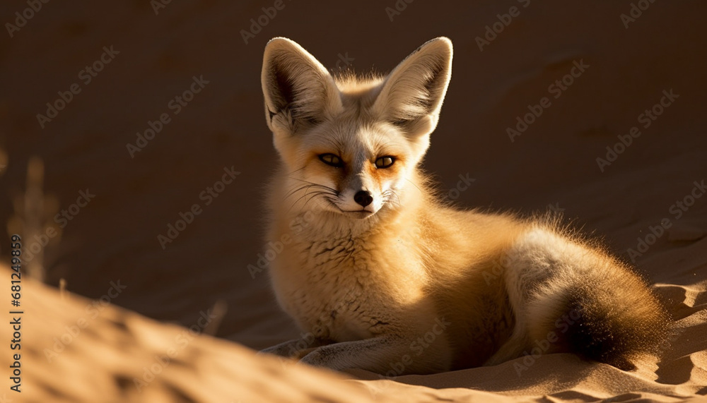 Fototapeta premium fox sitting wild animal in the desert generated by AI