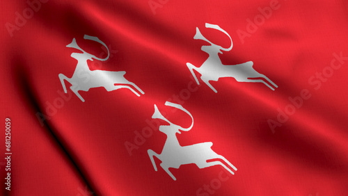 Porsanger Municipality Flag Norway. Waving Fabric Satin Texture Norwegian National Flag of Porsanger 3D Illustration. Real Texture Flag of the Porsanger Municipality in the Norway.