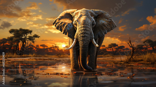 elephant at sunset. Generative AI.