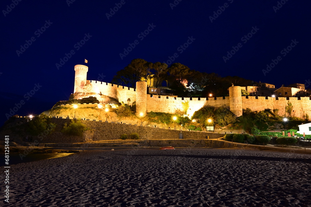 Tossa de Mar fortified old town by night