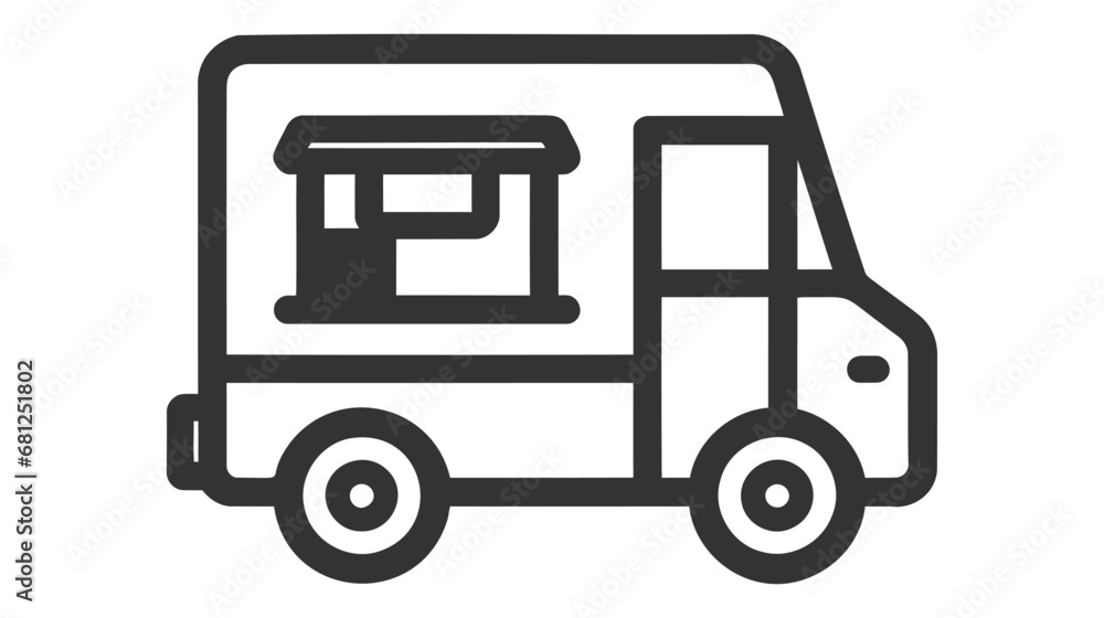 Street food truck icon template. Vector line trade van illustration. Mobile cafe car logo background.