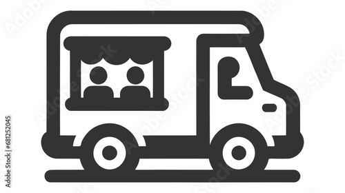 Street food truck icon template. Vector line trade van illustration. Mobile cafe car logo background.