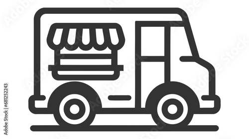 Street food truck icon template. Vector line trade van illustration. Mobile cafe car logo background.