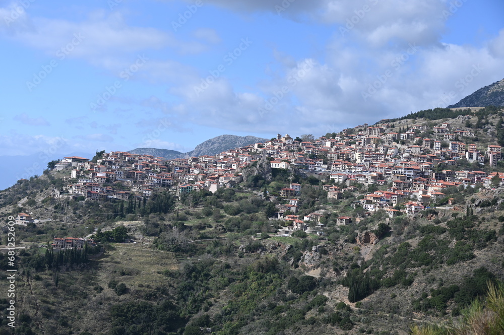 Cityscape of Town Near Delphi Greece on the Slopes of Mount Parnassus