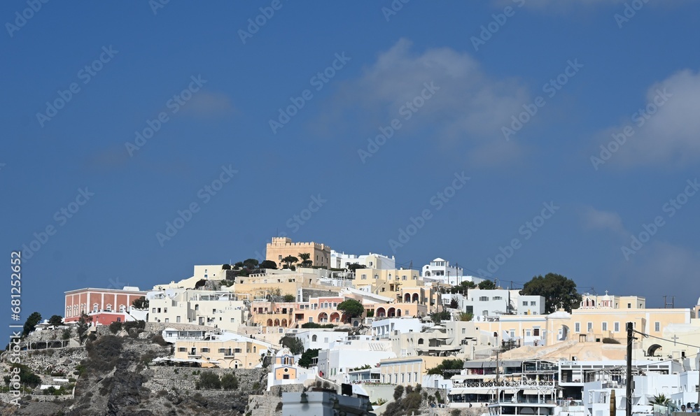 Cityscape view of Fira Santorini in Greece on the Top of the Hill