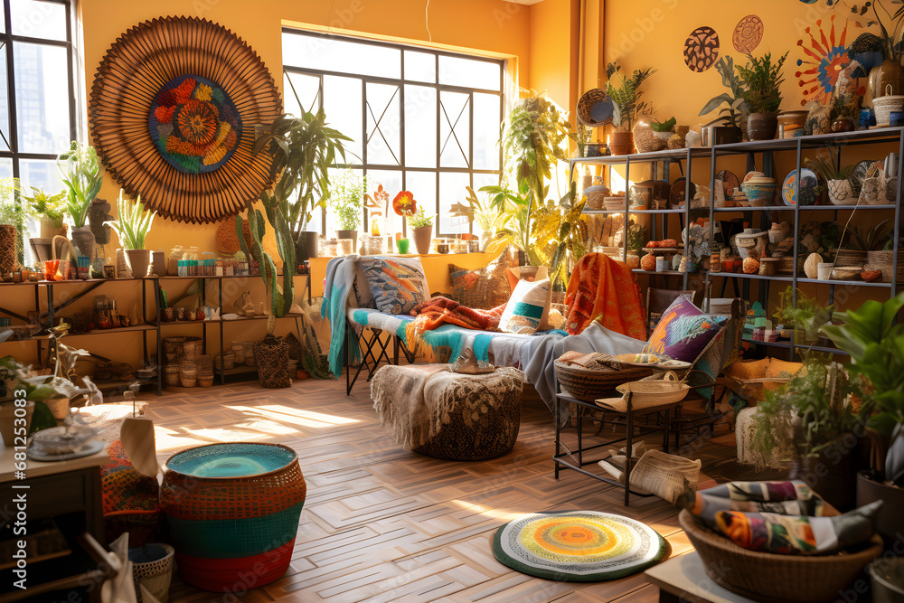 Bohemian Style Living Room with Lush Plants