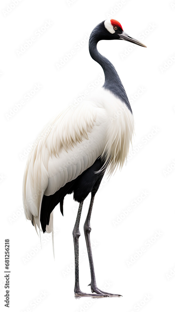 a red-crowned crane (Grus japonensis) standing, full body, side view in a PNG, Nature-themed, isolated, and transparent photorealistic illustration. Generative ai a red-crowned crane (Grus japonensis) standing, full body, side view in a PNG, Nature-themed, isolated, and transparent photorealistic illustration. Generative ai