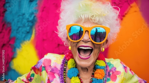 Portrait of a happy senior woman in colorful outfit