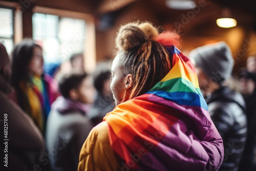 LGBTQ+ youth attending a safe and welcoming community center. Concept of support and refuge. Generative Ai. © Sebastian