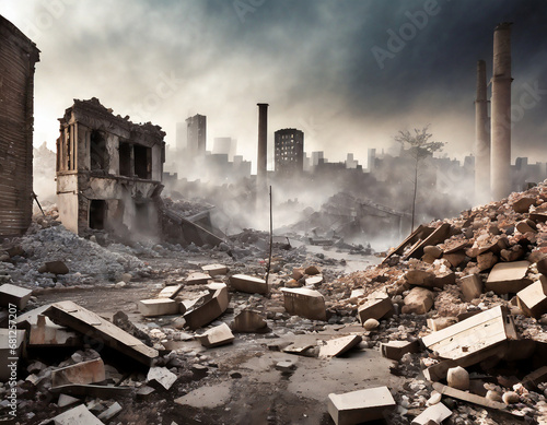 città distrutta bombardamento guerra bombe macerie  photo