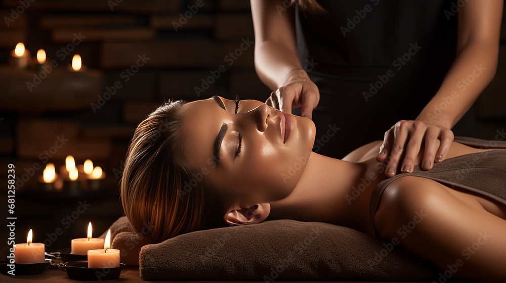 Obraz premium Experienced Masseuse Soothingly Releases Neck Tension, Bringing Relaxation and Stress Relief