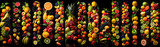 Ultra-wide collage of vibrant and succulent fruits, creating a visually stunning tableau that celebrates the diversity of nature's bounty, offering a feast for the eyes