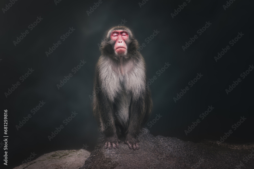 Japanese Macaque or Snow Monkey (macaca fuscata) - obrazy, fototapety, plakaty 