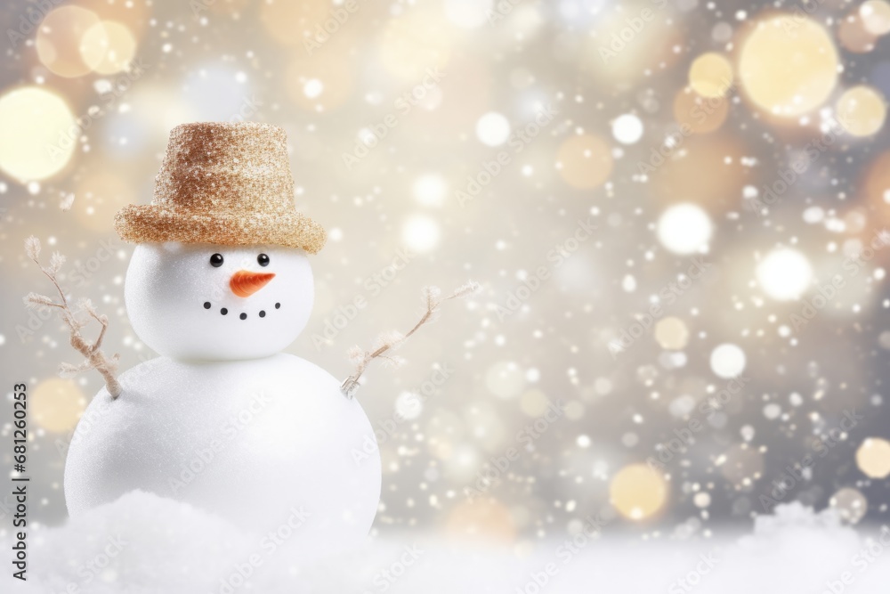 Christmas winter smiling happy snowman frosty snow new year celebration holiday cute decoration greeting december eve face funny white snowball with scarf hat carrot xmas festivity shiny flakes smile