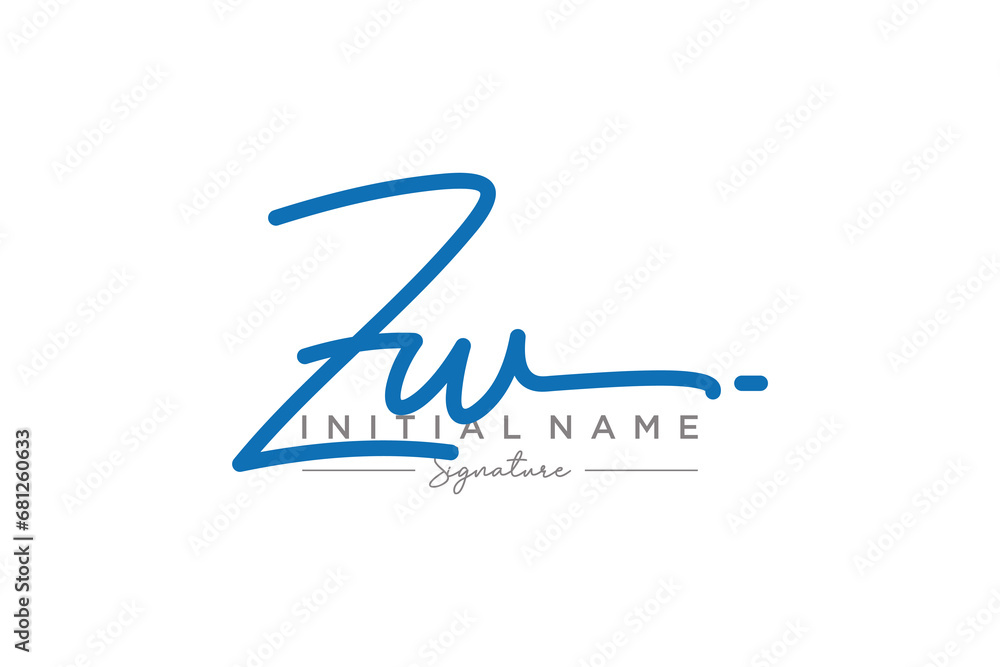 Initial ZW signature logo template vector. Hand drawn Calligraphy lettering Vector illustration.