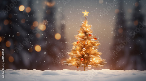 Christmas tree with illumination and snow blurred background © Enrique