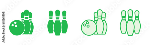 Bowling icon set. bowling ball and pin icon. bowling pins