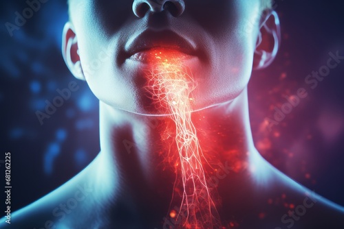 Sore throat 3D visualization of a painful area in the throat. Man sore throat photo