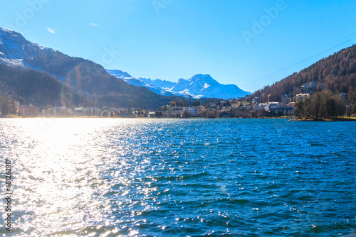 View of St. Moritz lake in Graubunden canton, Switzerland