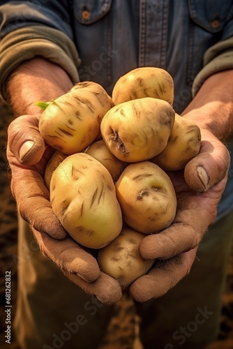 Farmers hand holding a freshly harvested potatoes