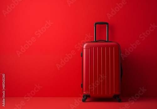 Vibrant Red Luggage Ready for Holiday Standout Against Vivid Red Background, Signifying the Excitement and Anticipation of Vacation