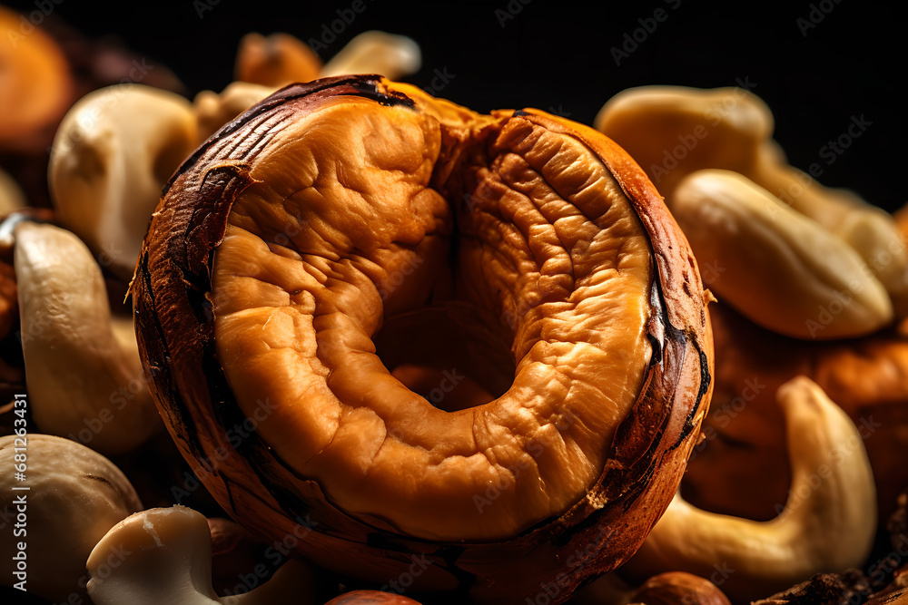 A close up of cashew nut - obrazy, fototapety, plakaty 