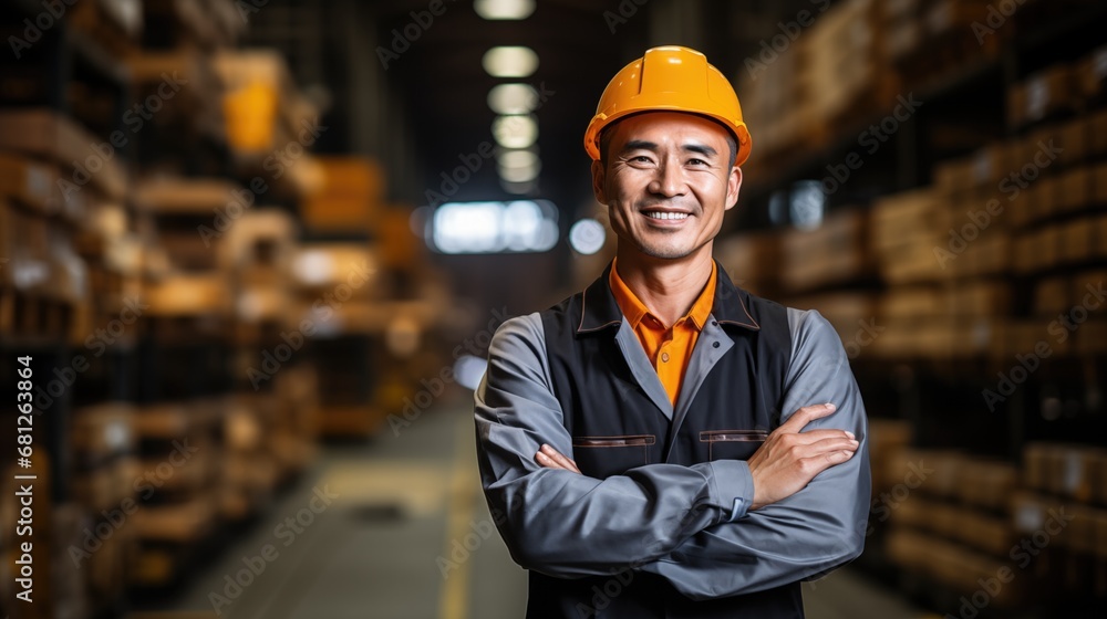 Portrait of an Asian male engineer worker or industrial maintenance worker enjoying work in a factory. Portrait of an Asian male engineer worker or industrial maintenance worker enjoying work in a factory.
