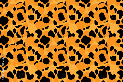 Orange and black bright colors   contrast animalistic abstract spots. Trendy  stylish  fashionable seamless vector pattern for design and decoration.