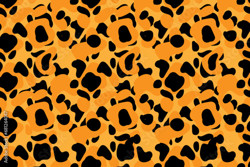 Orange and black bright colors , contrast animalistic abstract spots. Trendy, stylish, fashionable seamless vector pattern for design and decoration.