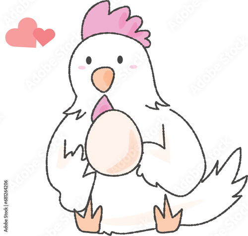 卵を大事そうに持ったにわとり1
