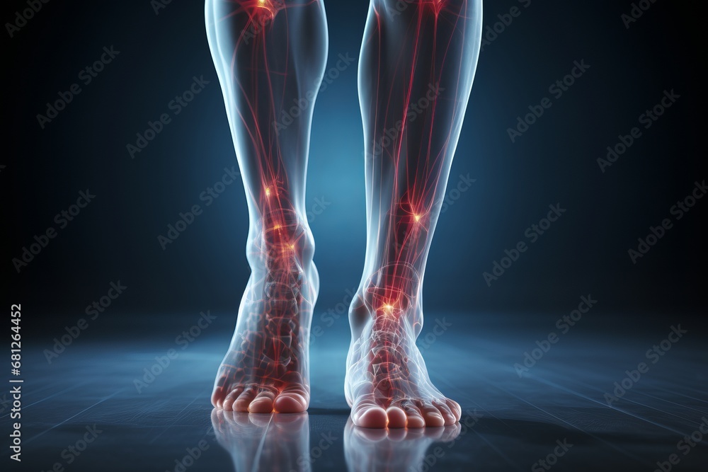 Human foot ankle and leg in xray, leg and foot pain, human skeleton