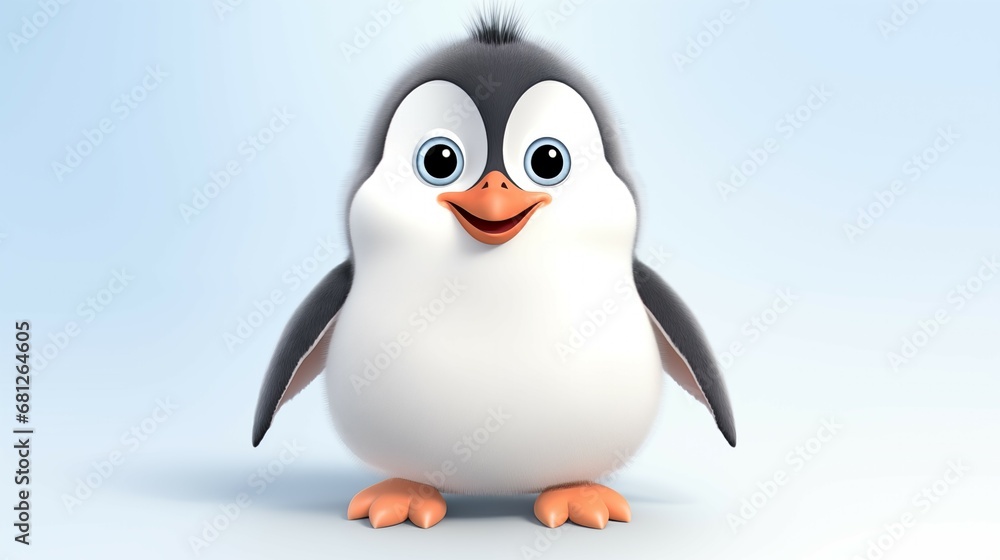 Obraz premium Adorable Cartoon Penguin Character Render for Children, Bright and Cheerful \u2013 Perfect for Kids Educational and Entertainment Products