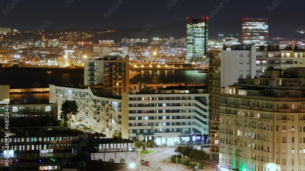 Marseille, timelapse skyline la nuit, Arenc et la Joliette, France Marseille, timelapse skyline la nuit, Arenc et la Joliette, France