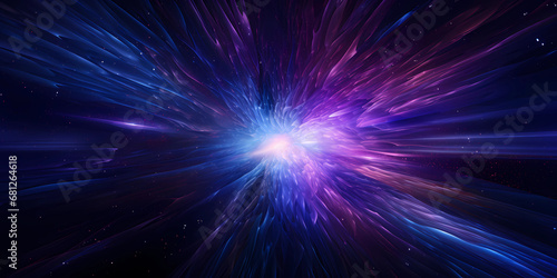 A blue and purple light burst the background