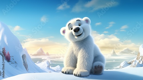 Adorable Polar Bear Character, A Charming Cartoon Illustration Render Suitable For Kids
