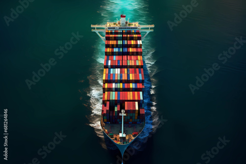 A container ship is moving through the ocean photo