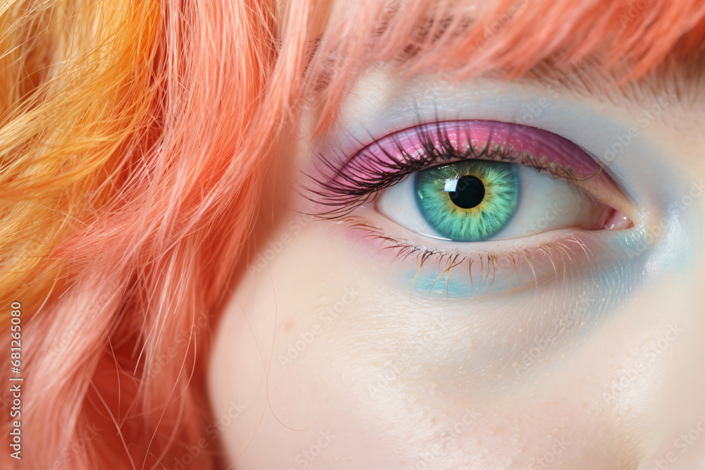 Young Woman with Dyed Hair  Close-Up Eye Shot in Studio