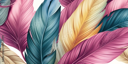 Luxurious Seamless Exotic Tropical Pattern in Pastel Colors - Artful Blend of Pink, Orange, and Magenta