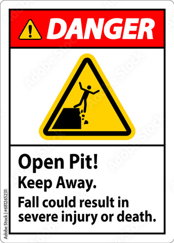 Danger Sign Open Pit Keep Away Fall Could Result In Severe Injury Or Death
