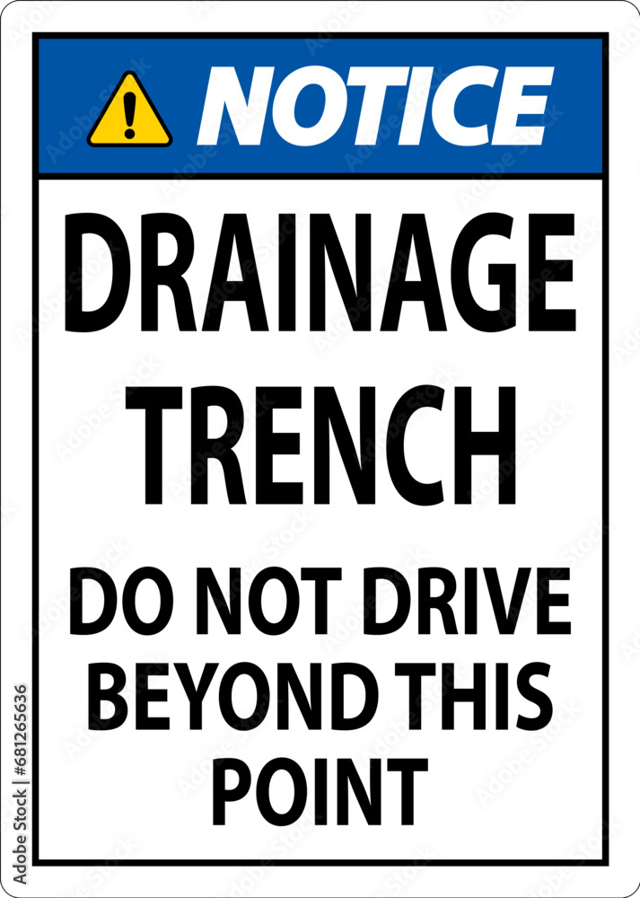 Notice Sign Drainage Trench - Do Not Drive Beyond This Point Notice Sign Drainage Trench - Do Not Drive Beyond This Point