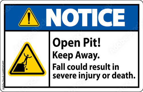 Notice Sign Open Pit Keep Away Fall Could Result In Severe Injury Or Death
