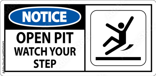 Notice Sign Open Pit, Watch Your Step