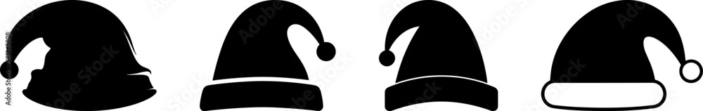 jelly bag cap pointed hat black logo vector silhouette set - obrazy, fototapety, plakaty 